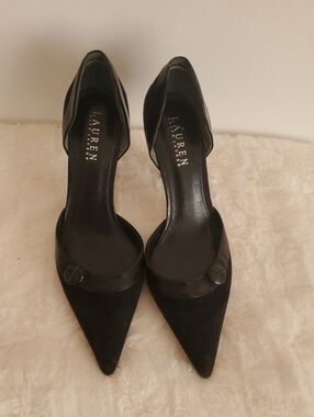 Lauren Ralph Lauren Black Pointed D'Orsay Pumps with Gloss Strap